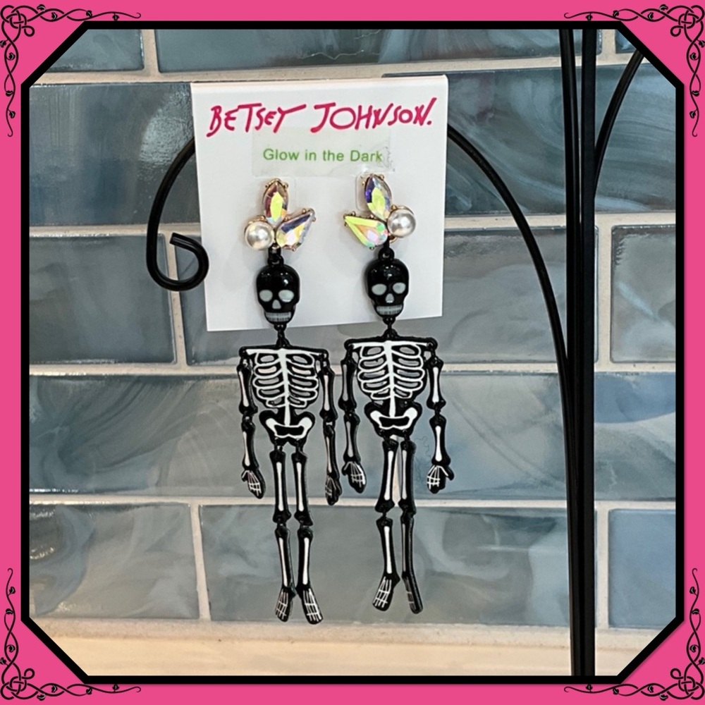 Betsey Johnson Glow-in-the-Dark Skeleton Earrings NEW IN BOX WITH TAGS!